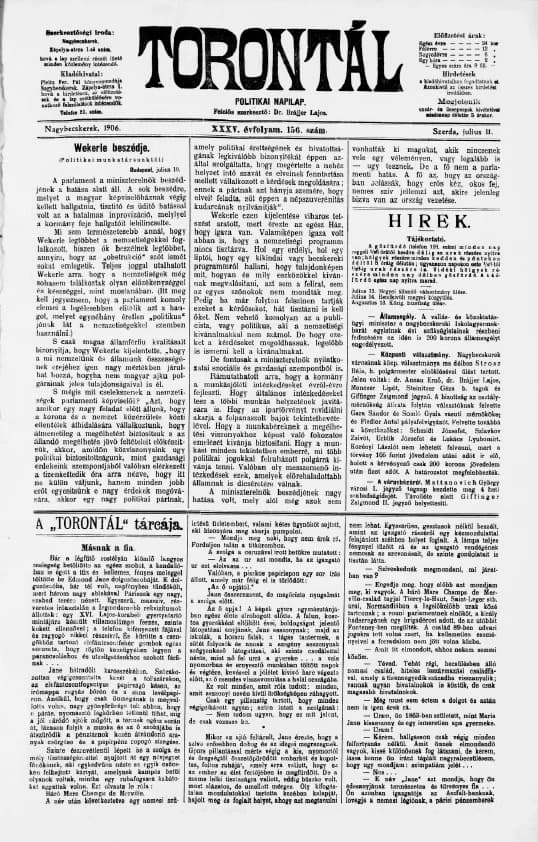 Torontál, 35. évf. 1906. július 11. 156. sz.