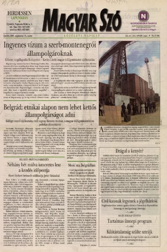 Magyar Szó, 60. évf. 2003. szeptember 10. 214. sz. 1–16. oldal