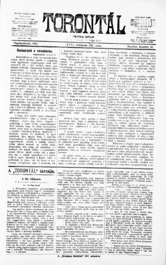 Torontál, 31. évf. 1902. december 20. 291. sz.