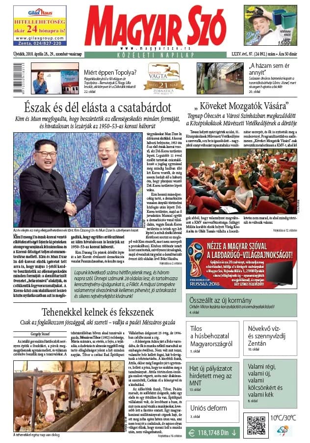 Magyar Szó, 75. évf. 2018. április 28. – 29. 97. sz. 1–48. oldal