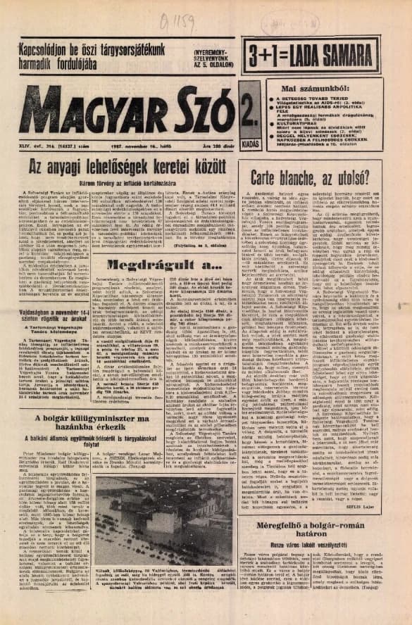 Magyar Szó, 44. évf. 1987. november 16. 316. sz. 1–20. oldal