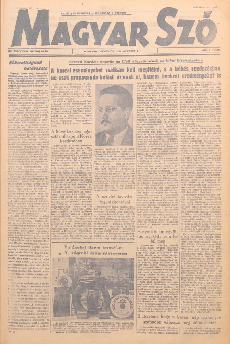 Magyar Szó, 7. évf. 1950. október 5. 236. sz. 1–4. oldal