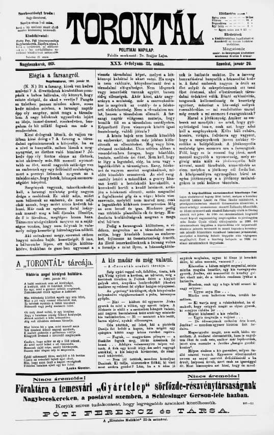 Torontál, 30. évf. 1901. január 26. 22. sz.
