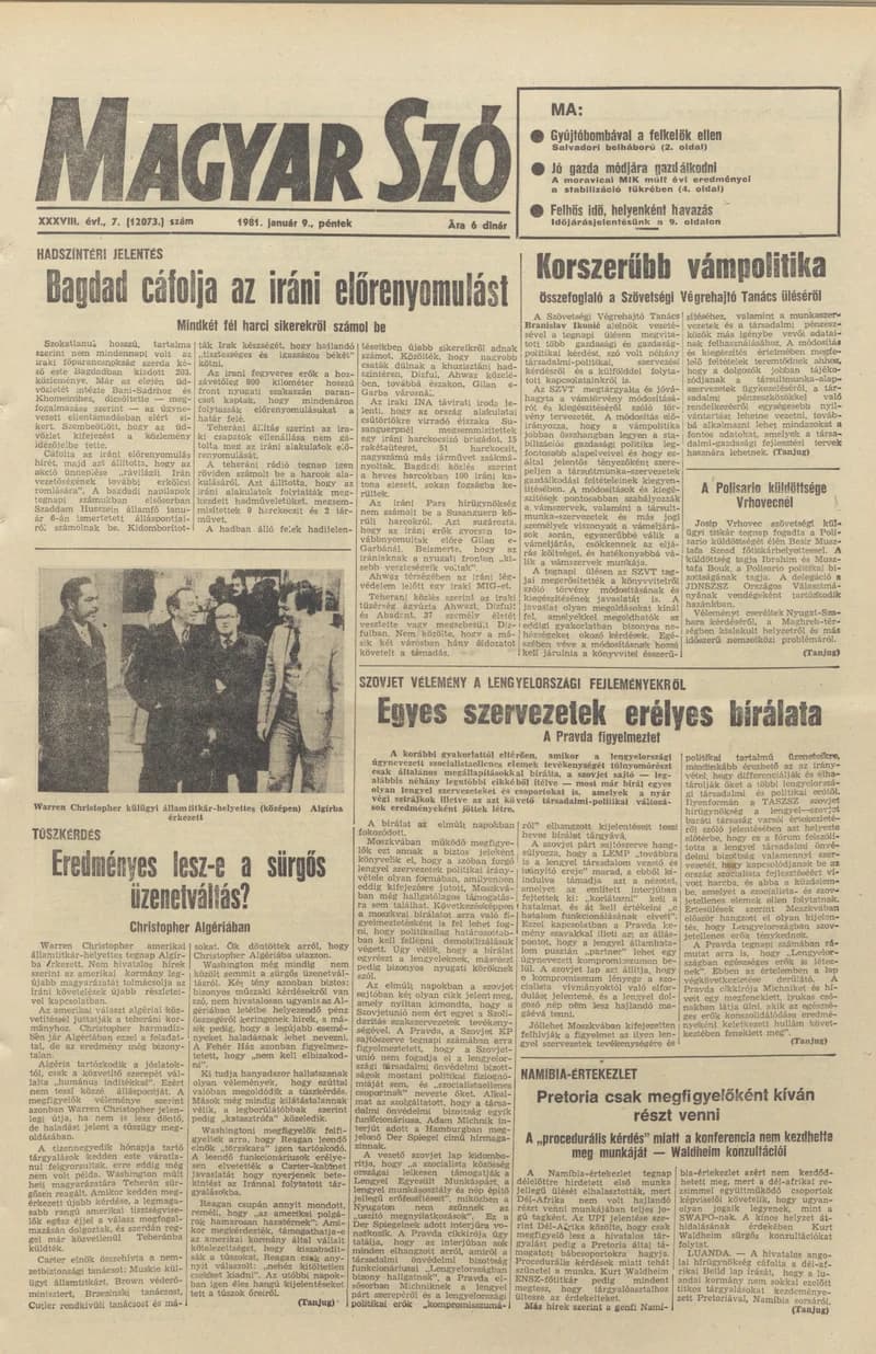 Magyar Szó, 38. évf. 1981. január 9. 7. sz. 1–20. oldal