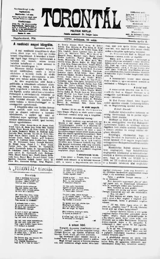 Torontál, 35. évf. 1906. április 18. 89. sz.