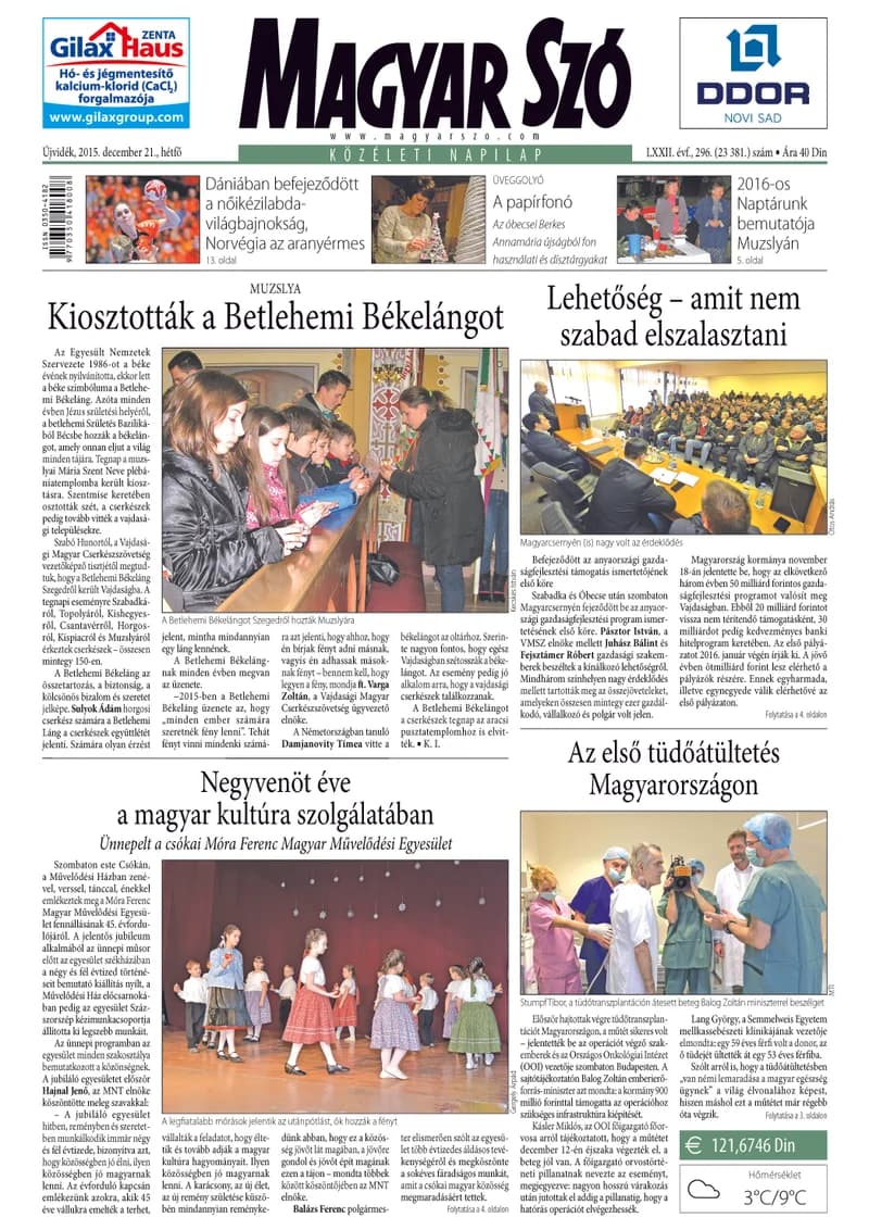 Magyar Szó, 72. évf. 2015. december 21. 296. sz. 1–20. oldal