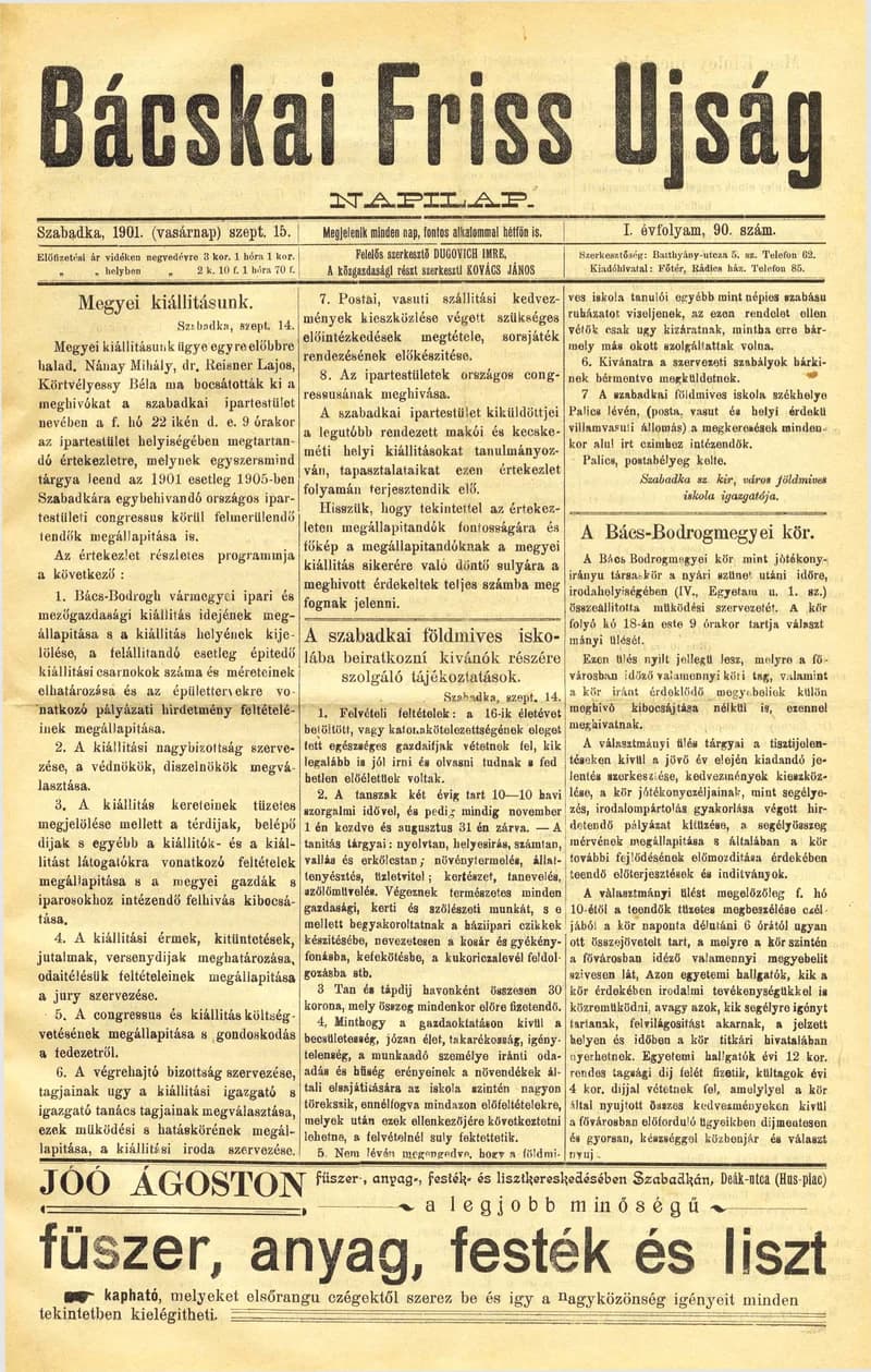 Bácskai Friss Ujság, 1. évf. 1901. szeptember 15. 90. sz.