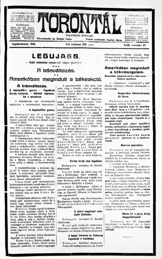 Torontál, 45. évf. 1916. november 27. 272. sz.