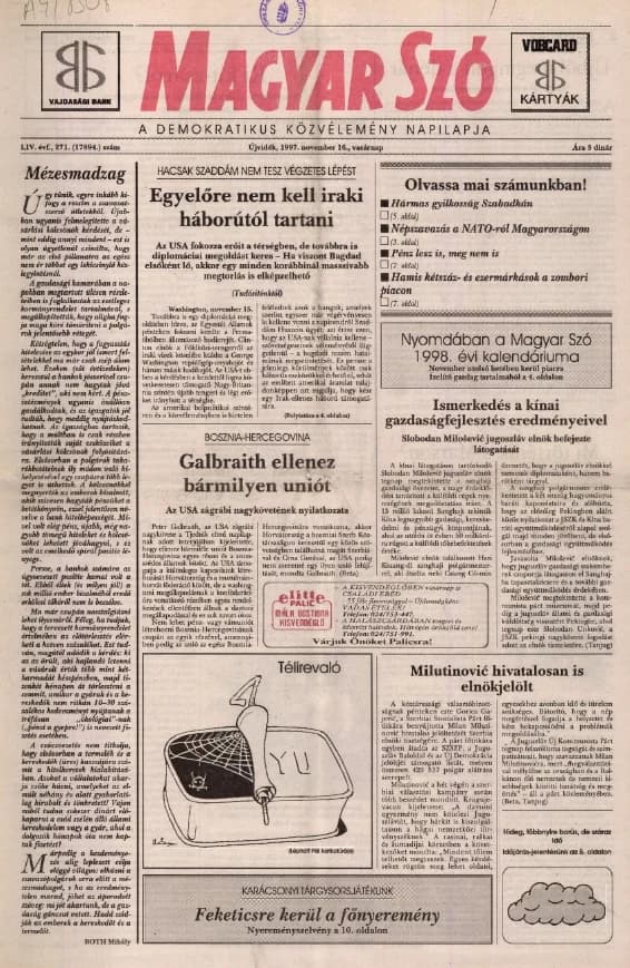 Magyar Szó, 54. évf. 1997. november 16. 271. sz. 1–24. oldal