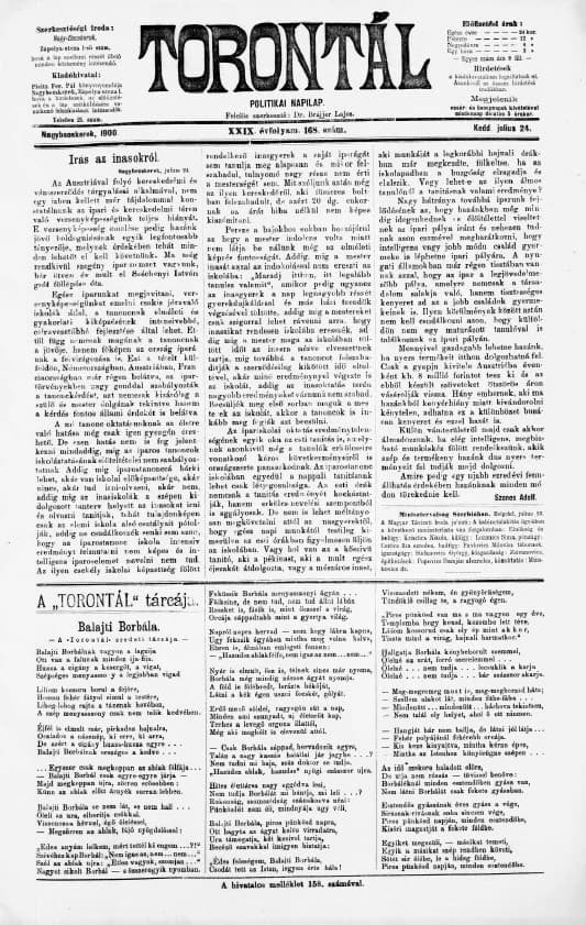 Torontál, 29. évf. 1900. július 24. 168. sz.