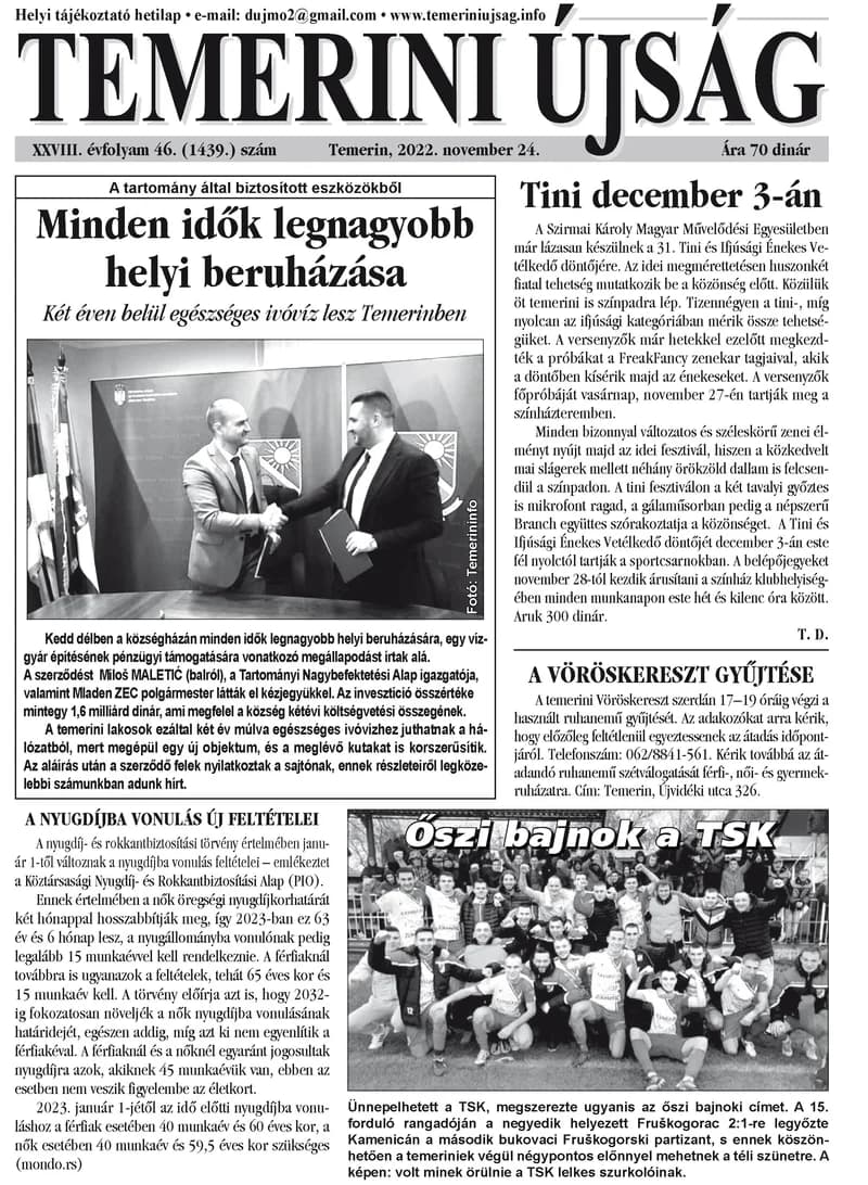Temerini Újság, 28. évf. 2022. november 24. 46. sz.