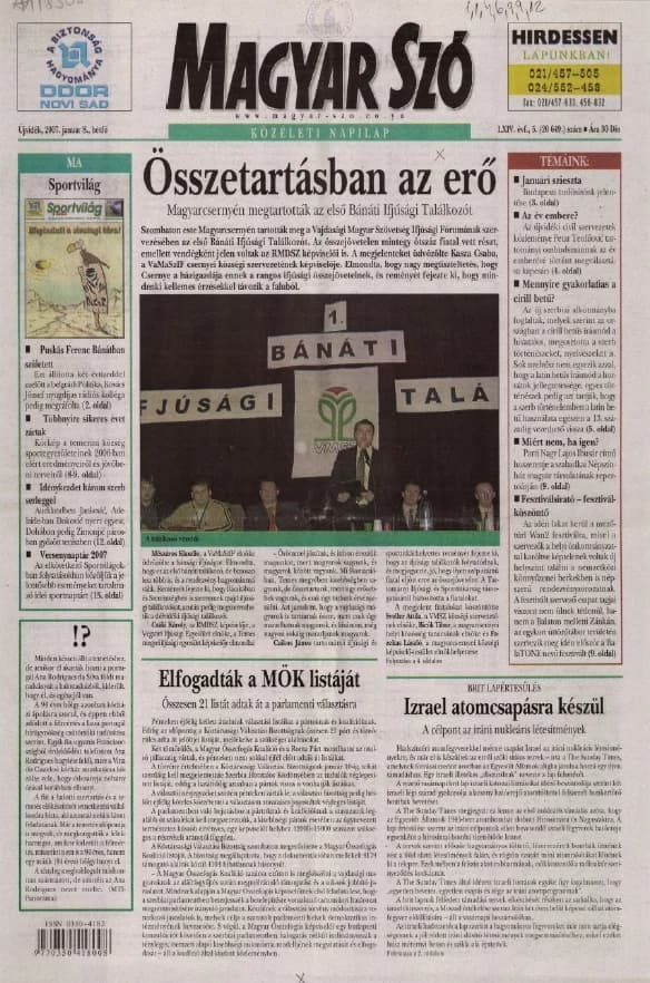 Magyar Szó, 64. évf. 2007. január 8. 5. sz. 1–12. oldal