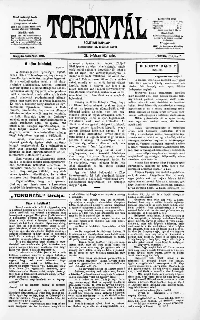 Torontál, 40. évf. 1911. május 5. 102. sz.