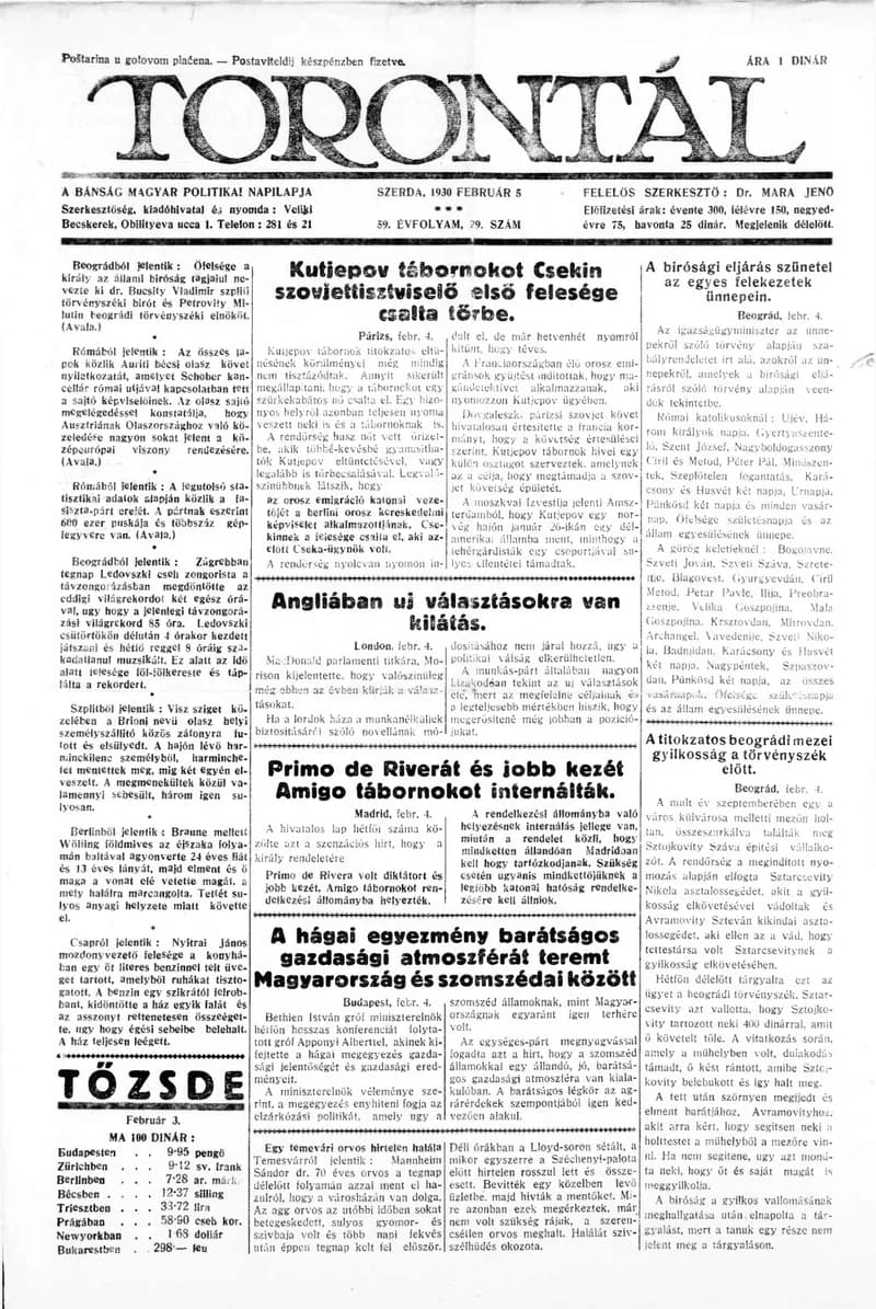 Torontál, 59. évf. 1930. február 5. 29. sz.
