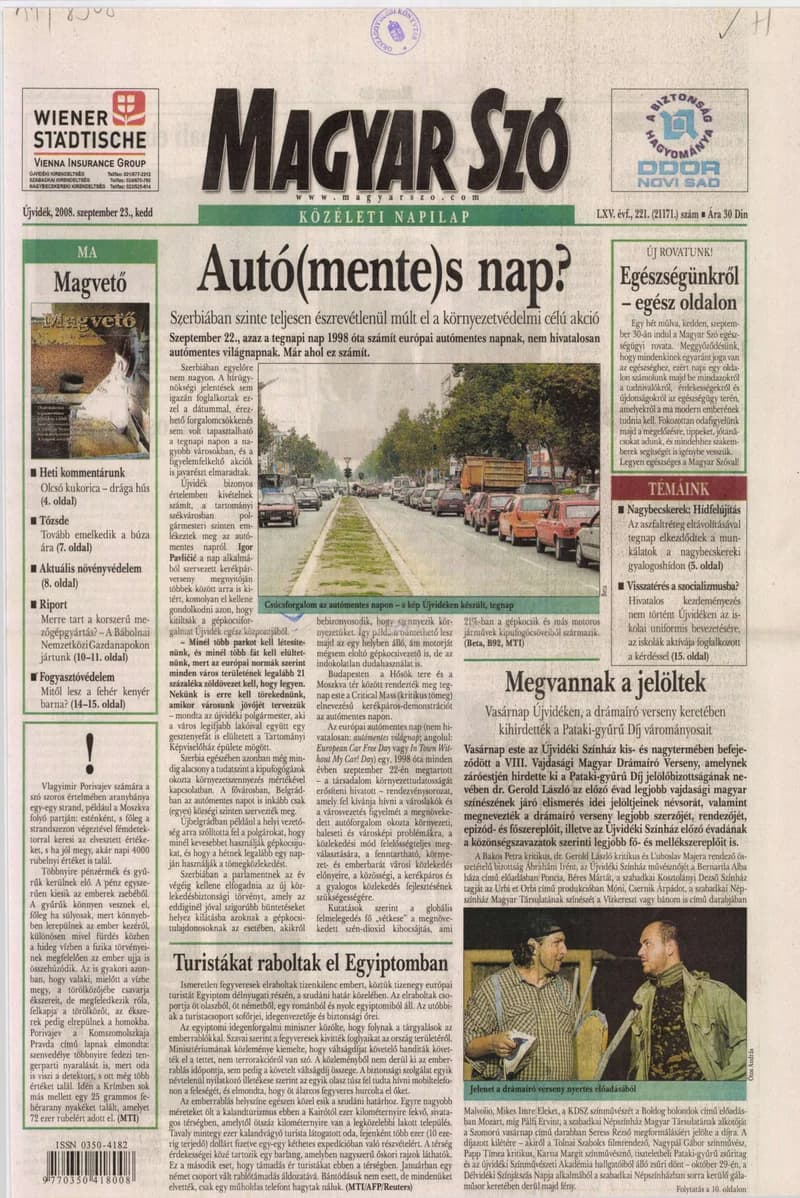 Magyar Szó, 65. évf. 2008. szeptember 23. 221. sz. 1–20. oldal