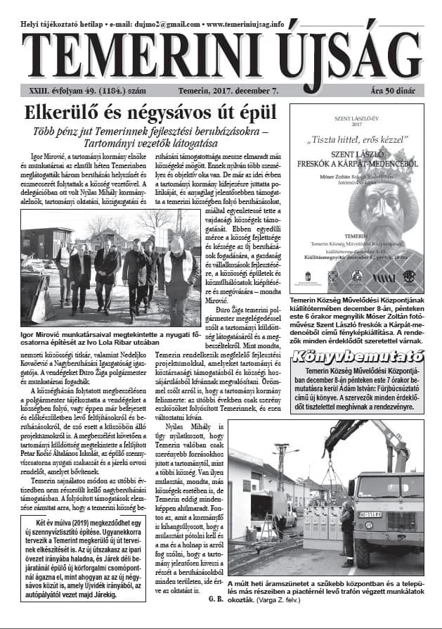 Temerini Újság, 23. évf. 2017. december 7. 49. sz.