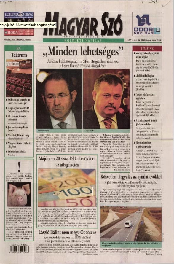 Magyar Szó, 67. évf. 2010. február 26. 46. sz. 1–20. oldal