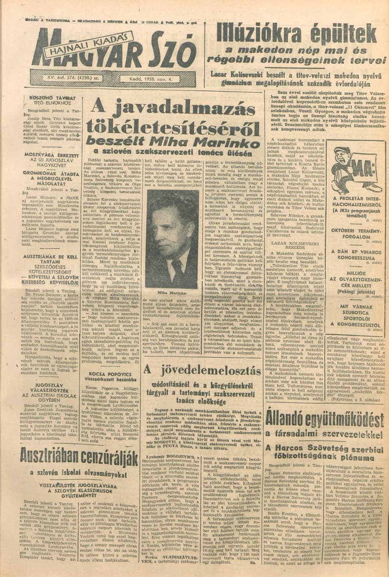 Magyar Szó, 15. évf. 1958. november 4. 274. sz. 1–18. oldal