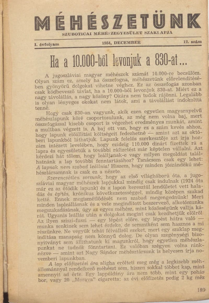 Méhészetünk, 1. évf. 1954. december 1. 12. sz.