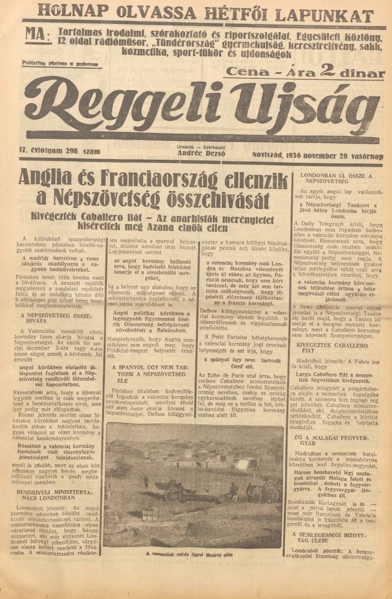 Reggeli Újság, 17. évf. 1936. november 29. 298. sz.