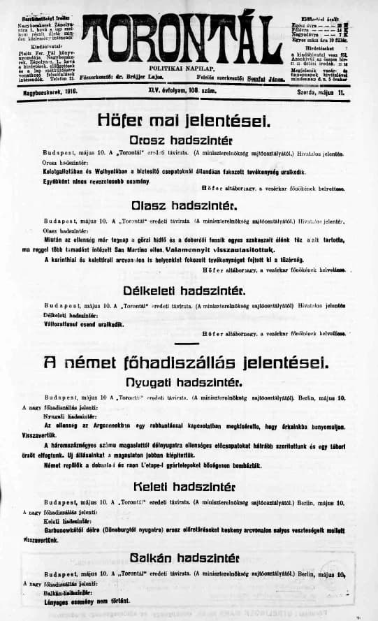 Torontál, 45. évf. 1916. május 11. 108. sz.