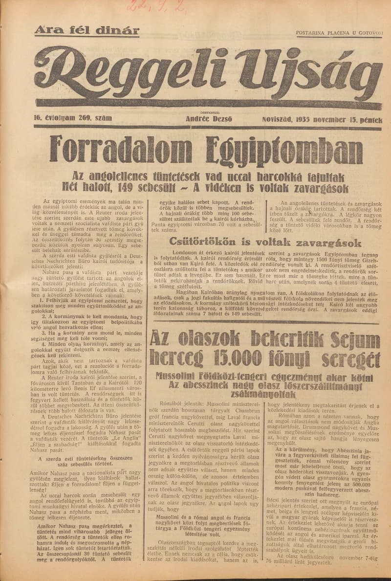 Reggeli Újság, 16. évf. 1935. november 15. 269. sz.