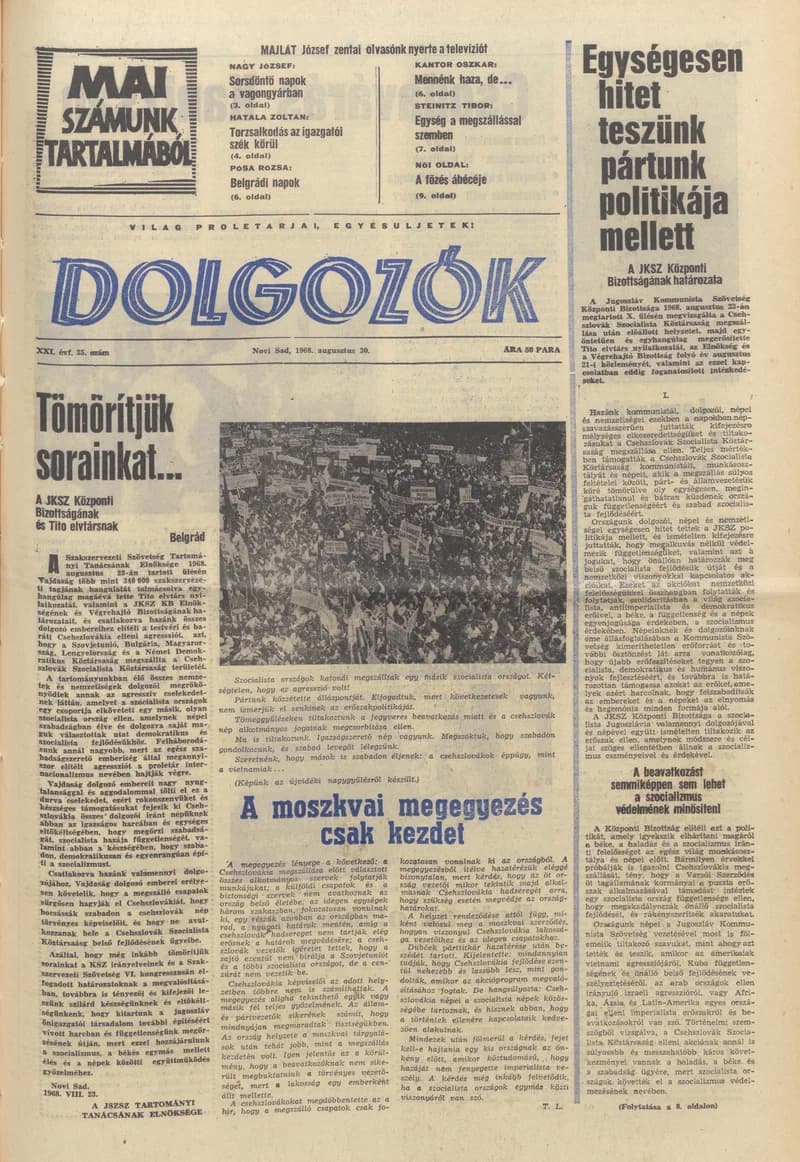 Dolgozók, 22. évf. 1968. augusztus 30. 35. sz.