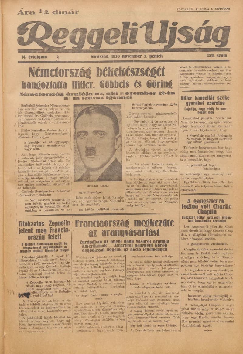 Reggeli Újság, 14. évf. 1933. november 3. 258. sz.