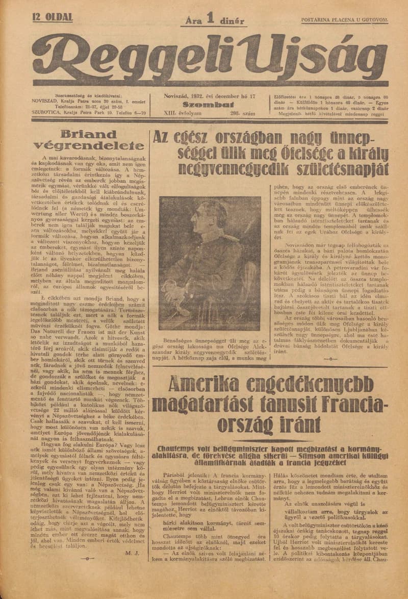 Reggeli Újság, 13. évf. 1932. december 17. 298. sz.