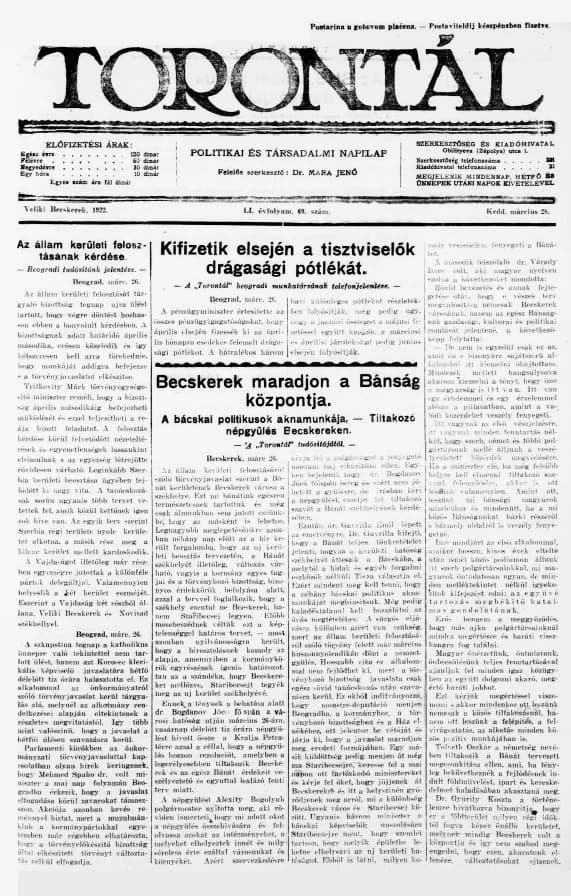 Torontál, 51. évf. 1922. március 28. 69. sz.