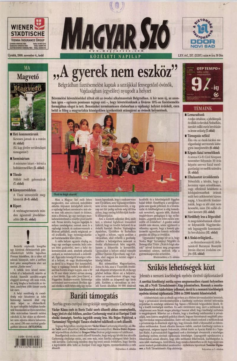Magyar Szó, 65. évf. 2008. november 4. 257. sz. 1–20. oldal