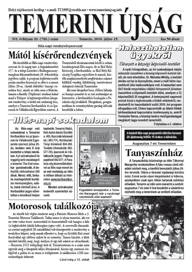 Temerini Újság, 16. évf. 2010. július 15. 28. sz.