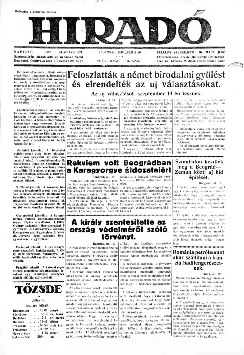 Híradó, 59. évf. 1930. július 20. 166. sz.
