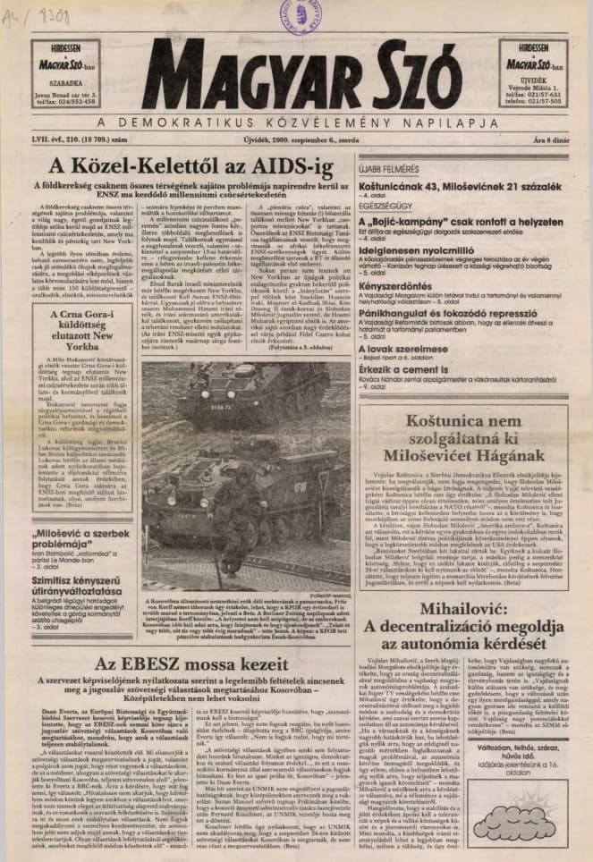 Magyar Szó, 57. évf. 2000. szeptember 6. 210. sz. 1–16. oldal