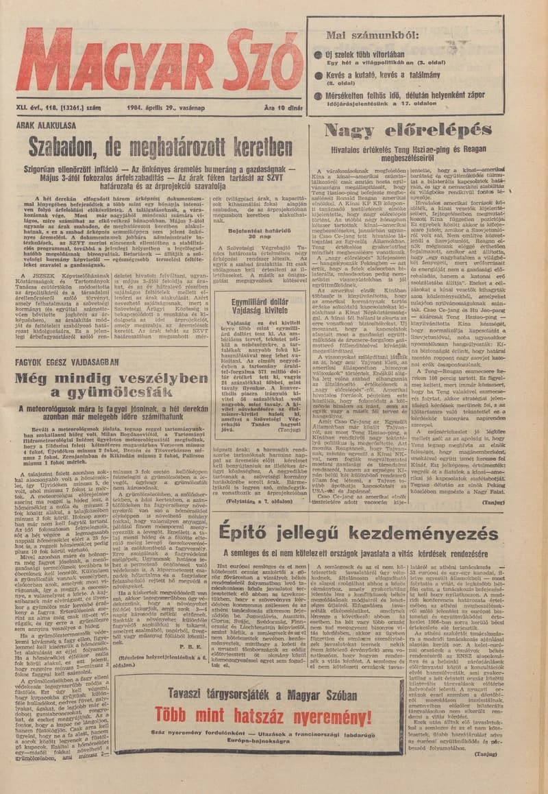 Magyar Szó, 41. évf. 1984. április 29. 118. sz. 1–32. oldal