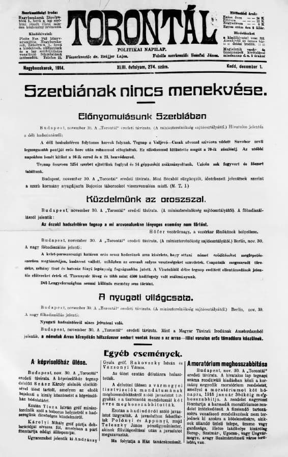 Torontál, 43. évf. 1914. december 1. 274. sz.