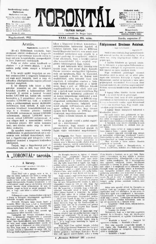 Torontál, 31. évf. 1902. augusztus 27. 195. sz.