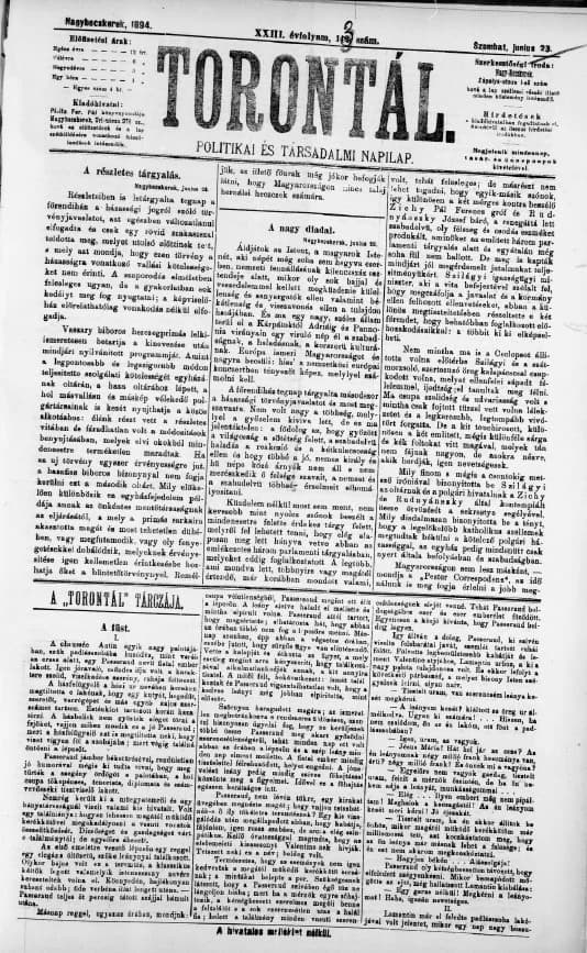 Torontál, 23. évf. 1894. június 23. 143. sz.