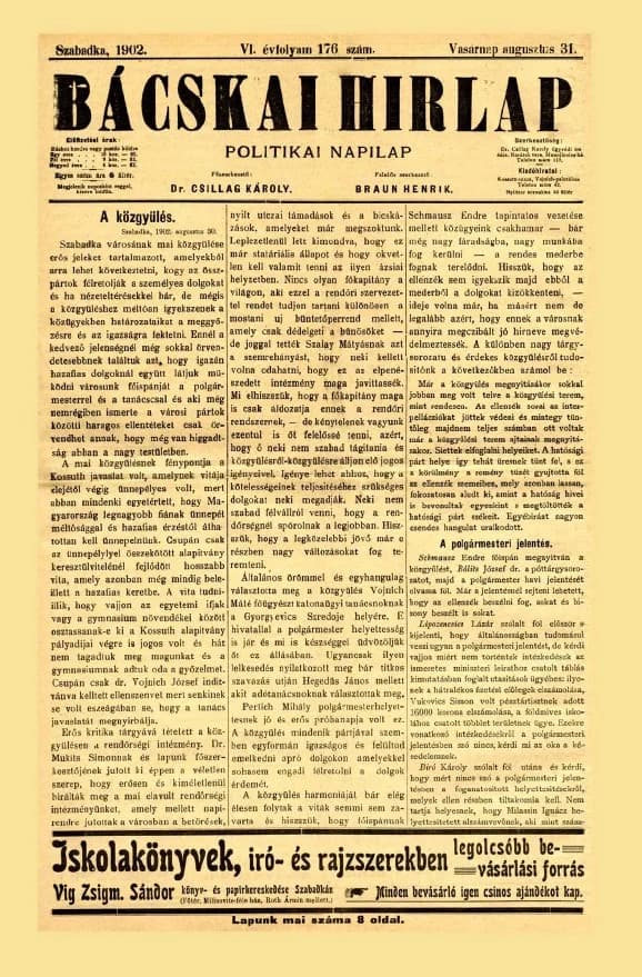 Bácskai Hirlap, 6. évf. 1902. augusztus 31. 176. sz.