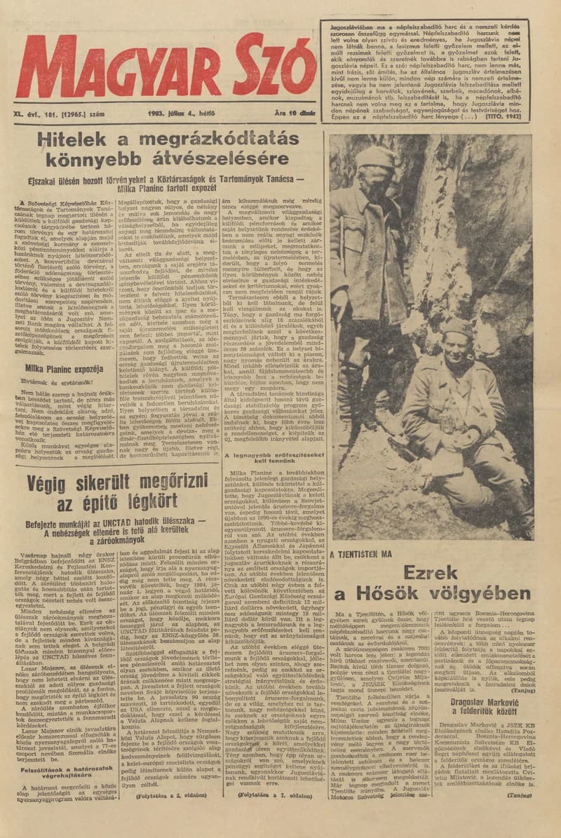 Magyar Szó, 40. évf. 1983. július 4. 181. sz. 1–20. oldal