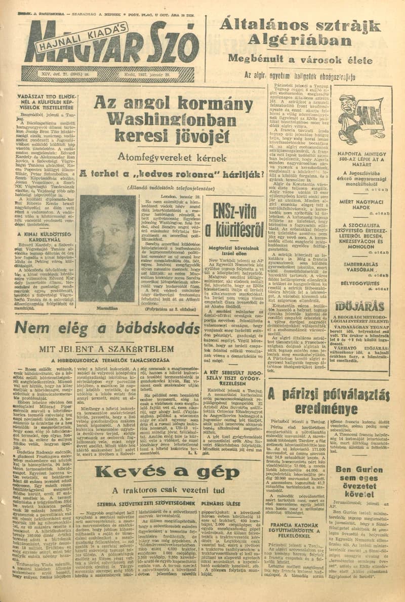 Magyar Szó, 14. évf. 1957. január 29. 27. sz. 1–12. oldal