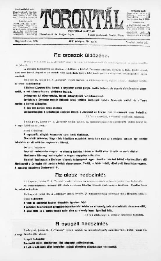 Torontál, 44. évf. 1915. június 26. 144. sz.