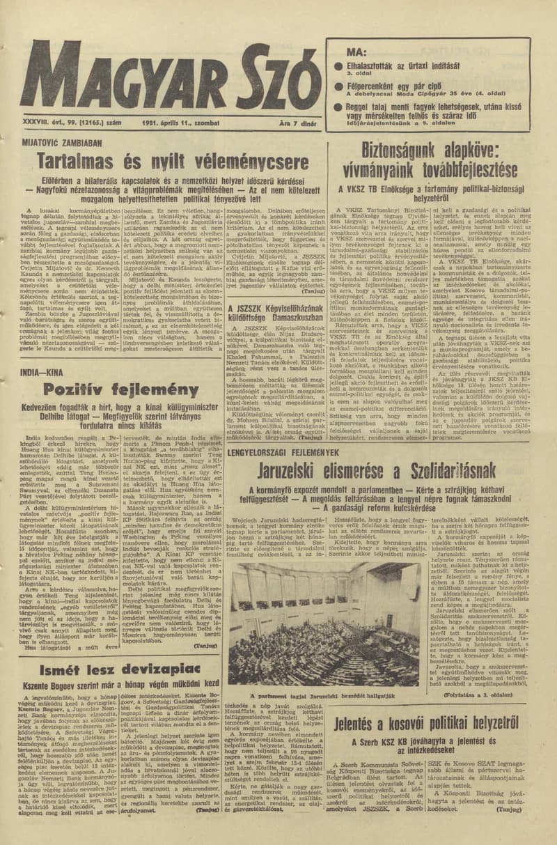 Magyar Szó, 38. évf. 1981. április 11. 99. sz.