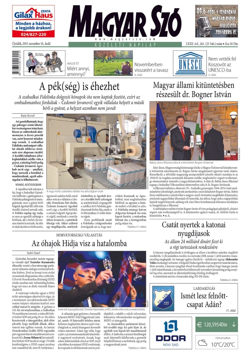 Magyar Szó, 72. évf. 2015. november 10. 261. sz. 1–20. oldal