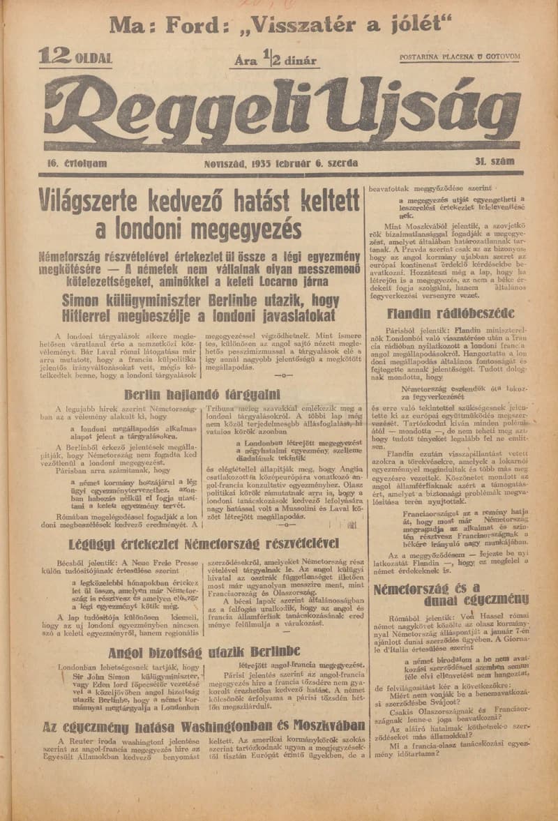 Reggeli Újság, 16. évf. 1935. február 6. 31. sz.