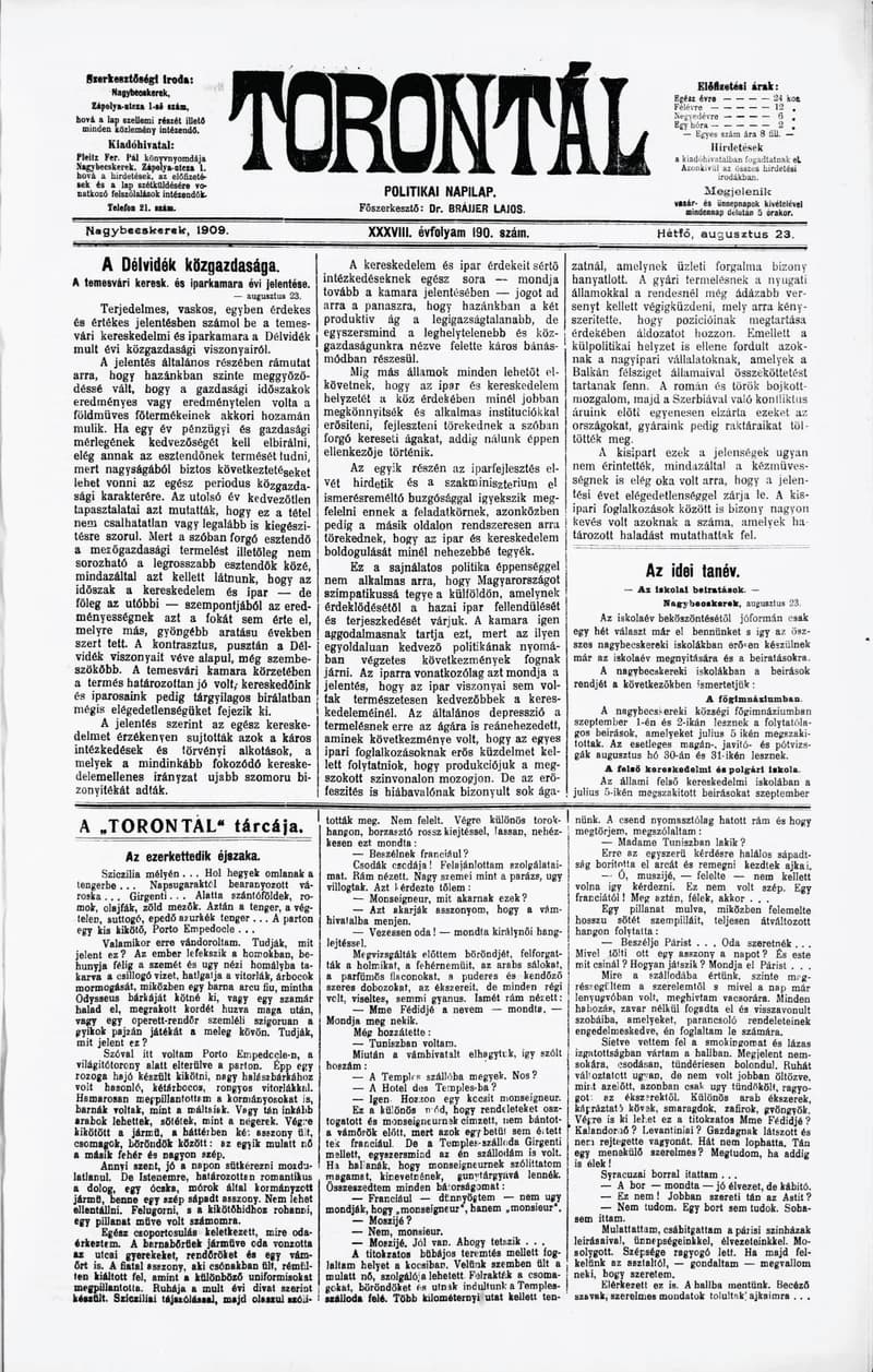 Torontál, 38. évf. 1909. augusztus 23. 190. sz.