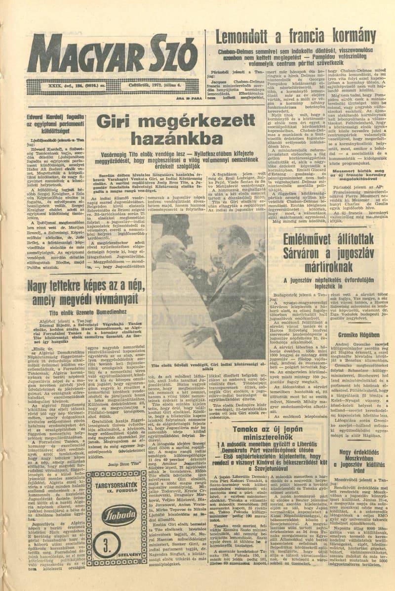 Magyar Szó, 29. évf. 1972. július 6. 184. sz. 1–12. oldal