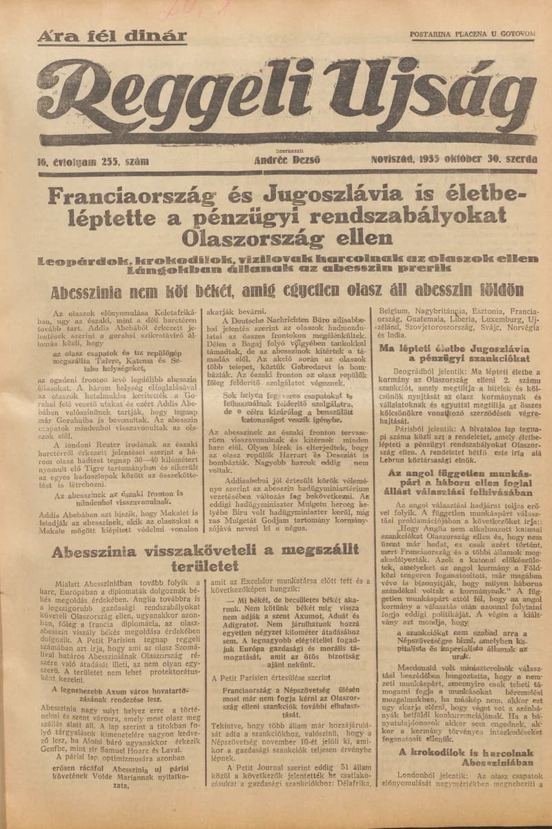 Reggeli Újság, 16. évf. 1935. október 30. 255. sz.
