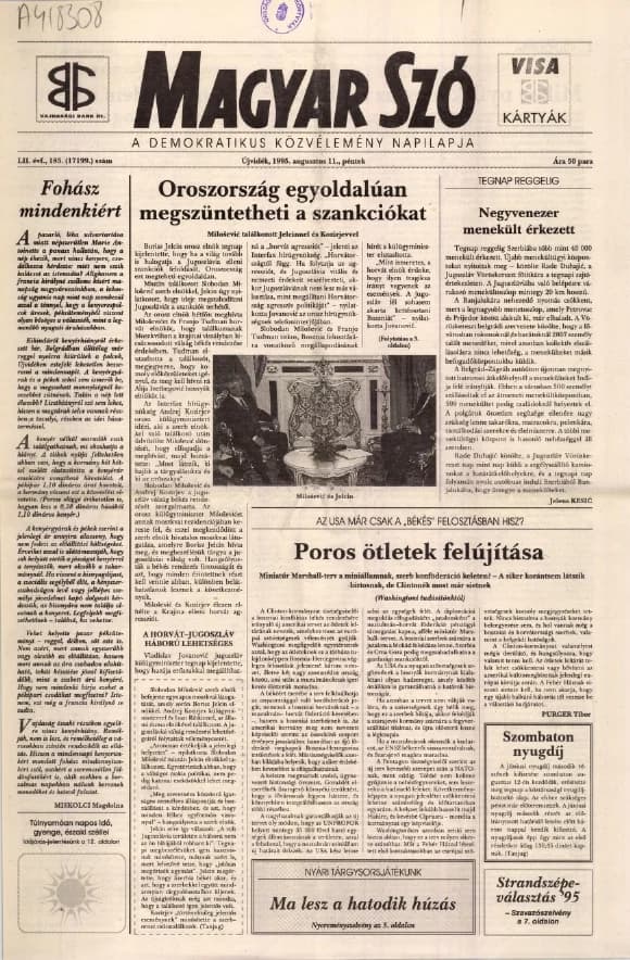 Magyar Szó, 52. évf. 1995. augusztus 11. 185. sz. 1–16. oldal
