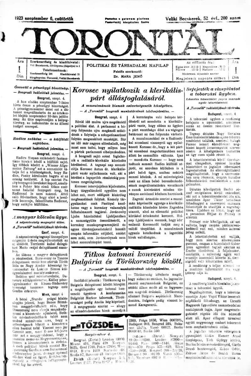 Torontál, 52. évf. 1923. szeptember 6. 200. sz.